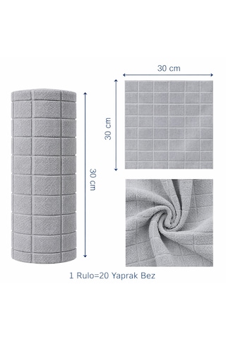 Pureza Gri Rulo Mikrofiber Temizlik Bezi 30x30 Cm 20'li- Mutfak, Banyo, Cam Ve Araba Için Gri
