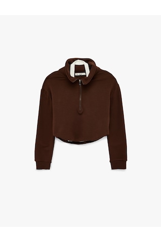 Koton Modal Karışımlı Atlet Detaylı Yarım Fermuarlı Uzun Kollu Sweatshirt Kahverengi 6sal10337ık Kahve