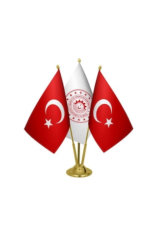 Masa Üstü Sanayi Bakanlığı Bayrağı Türk Bayrağı Üçlü Pirinç Direk