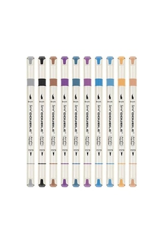 Serve Double Çift Uçlu Akrilik Marker Kalem Seti Fırça Ve Keçeli Uç 24 Renk Svdam24p Çok Renkli