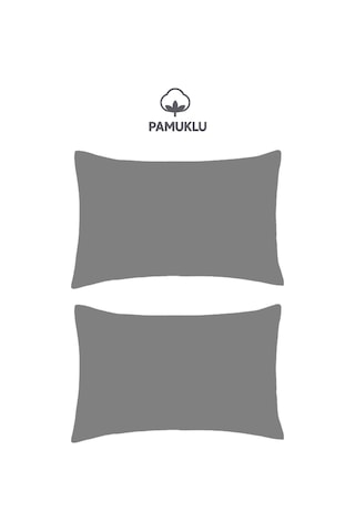 2'li Yastık Kılıfı Gri Pamuklu Kapaklı 50x70 Cm