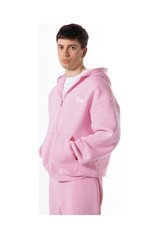 Flaw Nakışlı Zip Hoodie-28829 Pembe
