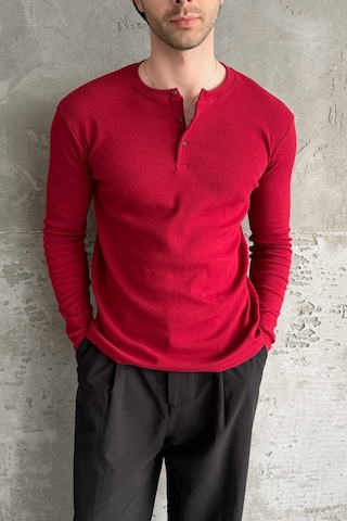 Erkek Henley Yaka Düğmeli Penye Bluz Kırmızı