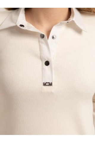 Kız Çocuk Yakalı Çıtçıt Detaylı Kaşkorse Bluz-16173 Ekru