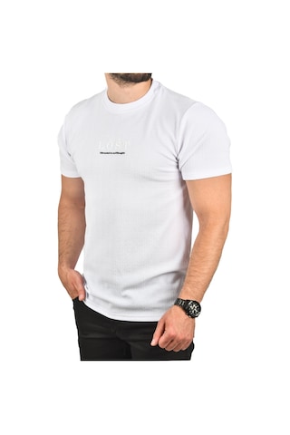 Deepsea Erkek Beyaz Nefes Alan Pamuklu Tişört Bisiklet Yaka Dar Kesim Yumuşak Dokulu Tişört 2504352 Beyaz