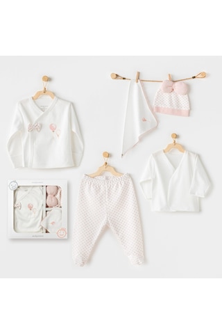 AndyWawa Kız Bebek Hastane Çikişi 5 Pcs Newborn Set Pink Baloons Ac25550 Ekru
