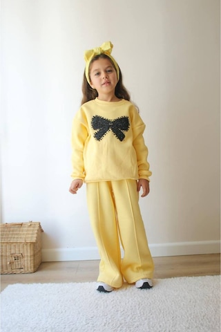 Jeliboomkidswear Boncuklu Fiyonk İşlemeli Kız 2 Li Takım Sarı