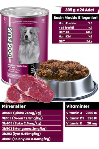 DogPlus Pate Dana Etli Yetişkin Köpek Konserve Yaş Mama 395 Gr x 24 Adet