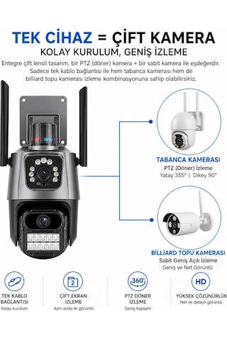 8 Mp 4k Full Hd Çift Lensi Alarmlı Su Geçirmez Dış Mekan Güvenlik Kamerası