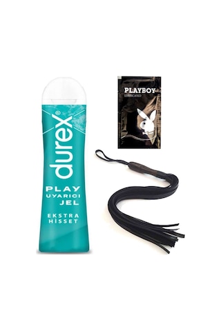 Durex Play Ekstra Hisset Bay Bayan Uyarıcılı Jel 50 Ml + Siyah Püsküllü Deri Kirbaç + Hediye