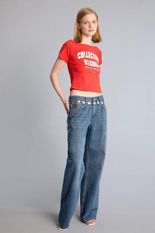 Defacto Fıtted Kayık Yaka Baskılı Ribana Kısa Kollu Tişört H6971ax26smrd44 Kırmızı-rd44