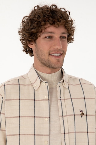 U.S. Polo Assn. Erkek Krem Kareli Uzun Kollu Regular Gömlek 50316617-VR182