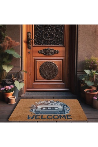 Valerine Life Nostaljik Kaset Ve Müzik Çarkları Welcome Kapı Önü Paspası 45x70cm