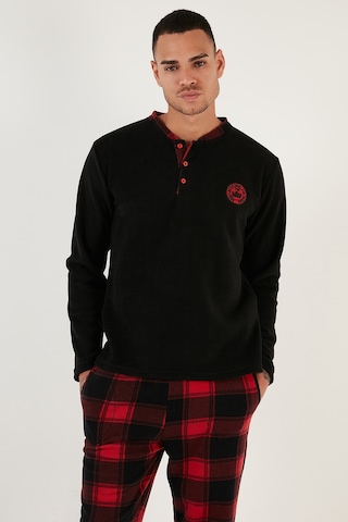 Buratti Ekose Regular Fit Bisiklet Yaka Kışlık Polar Erkek Pijama Takımı 609610013W4 Siyah-Kırmızı