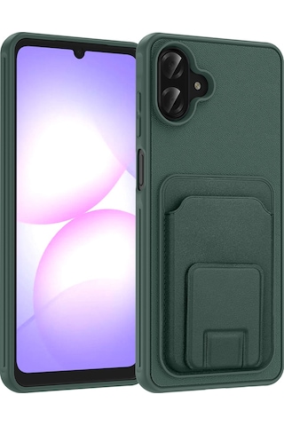 Samsung Uyumlu  Galaxy A07 Kılıf Kartlıklı Tpu Zore Bikart Kapak - Koyu Yeşil Koyu Yeşil