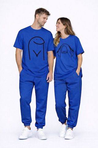 Sevgili Kombini Çift Tişört Oversize Unisex Matching Couple Minim Lacivert