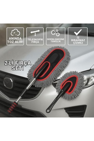 2 Adet Set Profesyonel Püsküllü Mikrofiber Araç Yıkama Fırçası Toz Alma Fırçası Araç Paspası