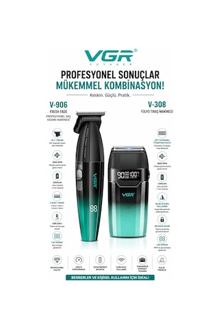 V-906 & V-308 Saç Kesme, Sakal Sıfırlama Tıraş Makinesi Seti 2'li Berber Combo