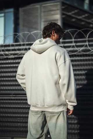Efnaz Style Oversize Tam Fermuarlı Uzun Kol Hırka - Beyaz