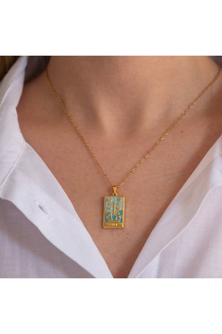 Çelik Kolye Terazi Burcu Renkli Tarot Model - K-139 Altın