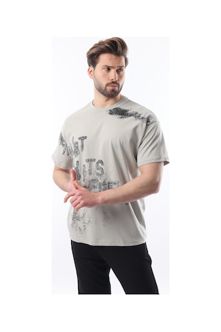 Madmext Boyalı Gri Baskılı Erkek T-shirt E7115 Boyalı Gri