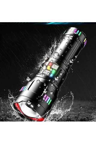 Pro F-3002 Alüminyum Tg Led Gece Şeritli Type-c Şarjlı El Feneri Çok Renkli