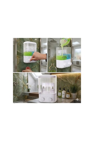 Yapışkanlı Sıvı Sabunluk 1000 Ml 2 Bölmeli Duvar Tipi Banyo Mutfak Dispenser V-2 Beyaz