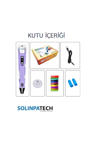 Mor 3D Kalem 3D Pen Yazıcı Kalem | 20 Adet 5 Metre (Toplam 100 Metre) Filament + USB KABLO