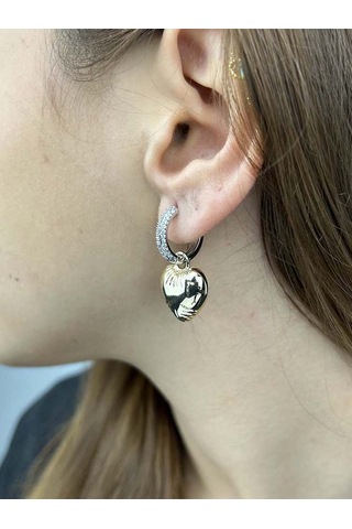 Zirkon Taşlı, Balon Kalp Sallantılı, Küpe 174, Altın Renk Altın