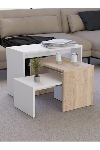 Detamob Zigonlu Orta Sehpa Takımı Beyaz