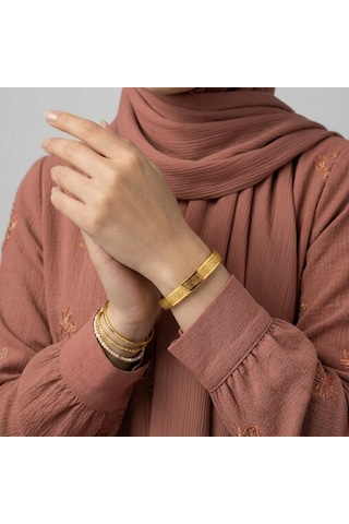 Lazer Kazıma Ayetel Kürsi Dualı Paslanmaz Çelik Gold Kelepçe Bileklik 09079778