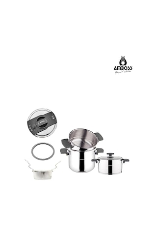 Cook Master 7 Parça Çok Fonksiyonlu Paslanmaz Çelik Buharlı Düdüklü Tencere Seti - Siyah Siyah