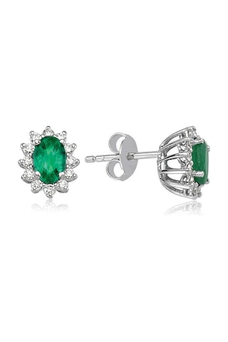 Pırlantalı Oval Zümrüt Küpe - 0.20 Karat 14 Ayar