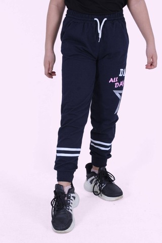 Yıldız Detaylı Yazı Baskılı Kız Çocuk Eşofman Altı Lacivert