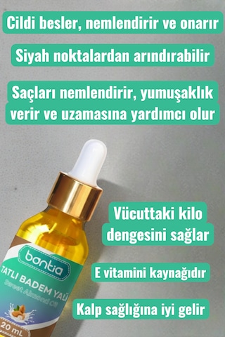 Tatlı Badem Yağı 2x20 Ml %100 Saf Soğuk Sıkım Nemlendirici Saç Ve Cilt Bakımı Vitamin 40 ML