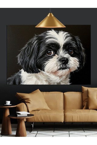 Shih Tzu Köpeği Siyah Beyaz Dekoratif Kanvas - Mdf Ahşap Tablo