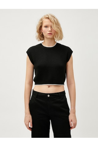 Koton Crop Süveter Bisiklet Yaka Siyah 3sak20004ht 3SAK20004HT999 Siyah