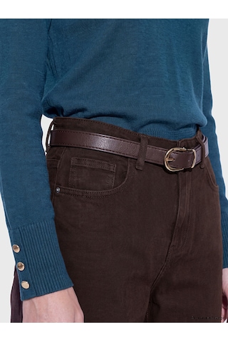 Lcwaıkıkı Classic Kahverengi Beli Kemerli Straight Fit Kadın Jean Pantolon