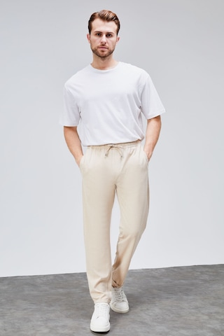 HLT Jeans Erkek Bej Relaxed Fit Yandan Cepli Beli Lastikli Bağcıklı Duble Paça Jogger Pantolon Bolt-1999 Bej