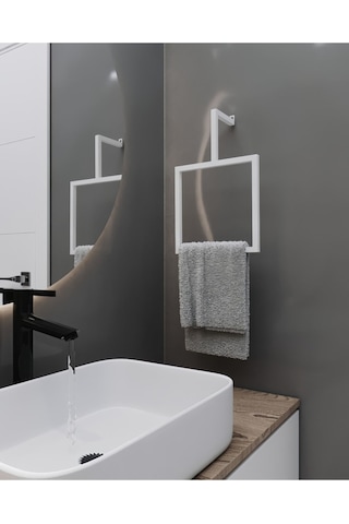 Aju Havluluk Metal Ev Mutfak Banyo Duvara Monte Havlu Tutacağı Kare Modern Tasarım Beyaz