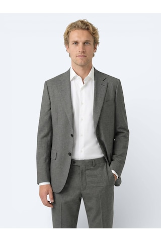 Kip Gri Çizgili Modern Fit Yün Takım Elbise 46
