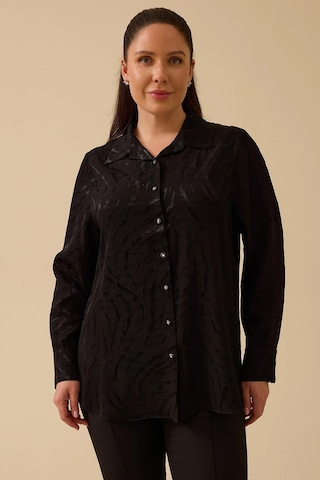 Galaxi Kadın Büyük Beden Jakarlı Düğmeli Gömlek 4011 Siyah Siyah