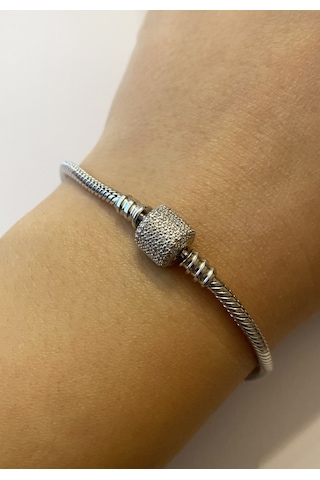 Kadın Taşlı Model Charm İçin Uygun Gümüş Bileklik 21 Cm Gümüş