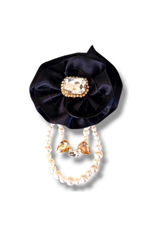 3 Lü Set Saten Siyah Gül Broş, Yaka İğnesi, Yaka Çiçeği Siyah