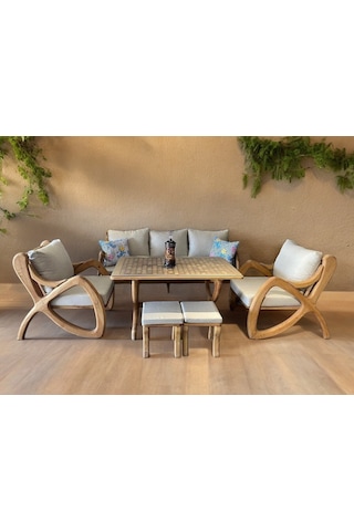 Violet Ahşap Bahçe Koltuk Kestane Ağacı 3+1+1 Koltuk Masa Ve Puf