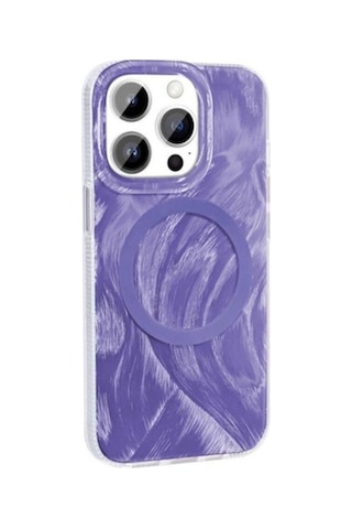 Apple Uyumlu iPhone 14 Pro Max Kılıf M-safe Şarj Özellikli Fırça Boya Desenli Zore Palet Kapak Mor