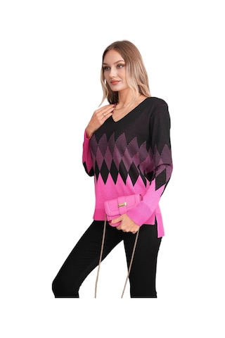 Kadın V Yaka Baklava Desen Kazak 12807 Bgl-st04104 Pembe