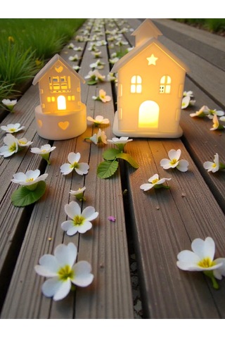 Köy Evi Işıklı Dekor Set Tea Light Beyaz