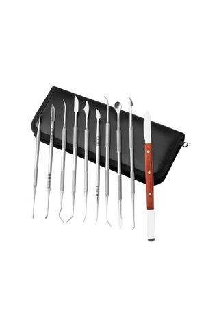 Teltree 10 Parçalı Paslanmaz Çelik Diş Mumu Oyma Seti - Taşıma Çantalı Çok Amaçlı Dental Araçlar