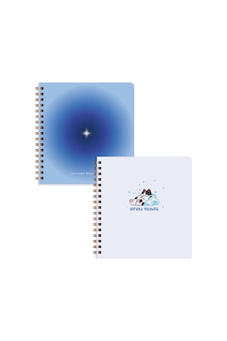 15x16 Spiralli Karton Kapak 2'li Düz Çizgisiz Not Defter Seti - Mavi Aura Çok Renkli
